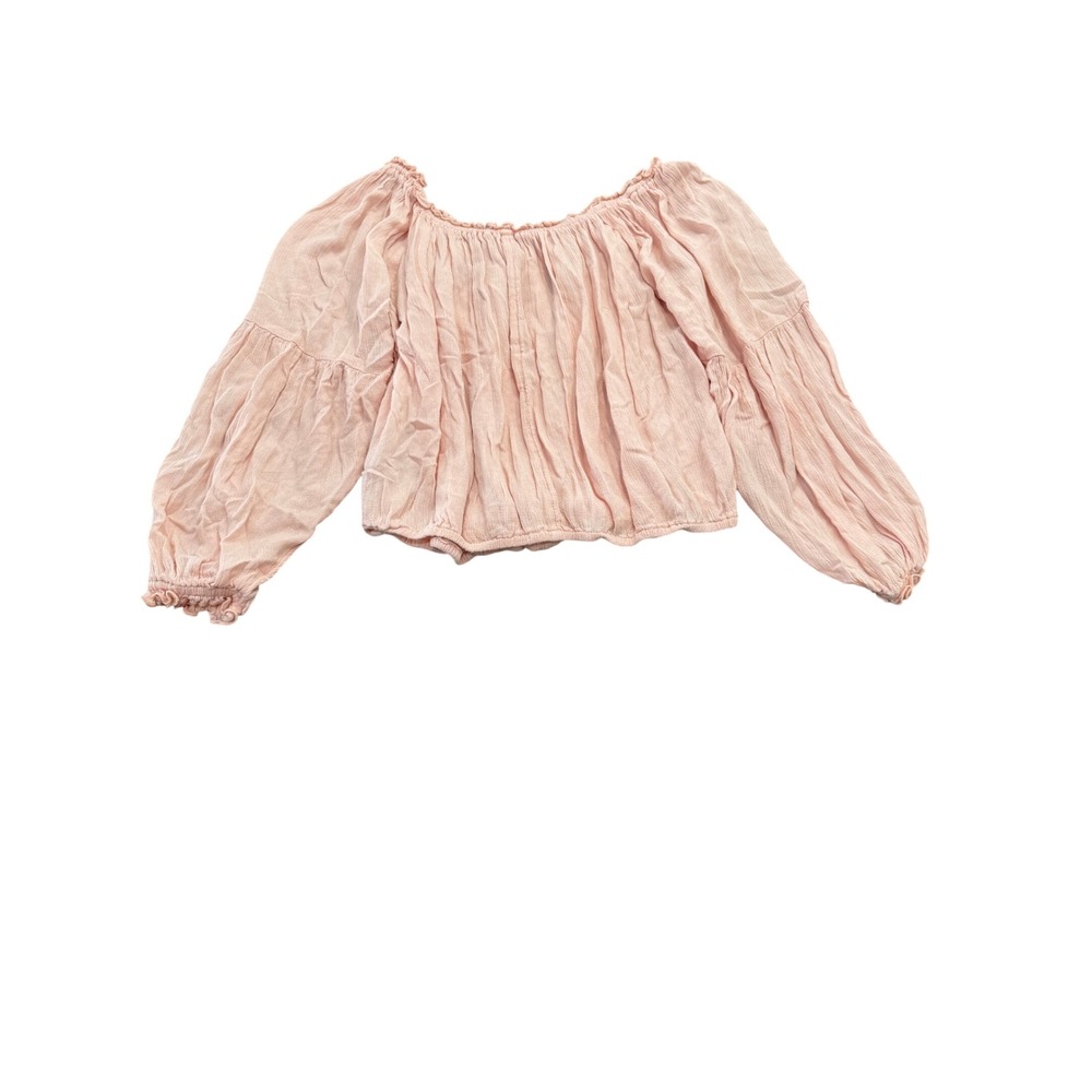 Hollister Womens Small Pink Floral Embroidered Off Shoulder Balloon Sleeve Top - Picture 6 of 7
